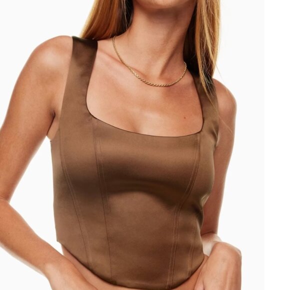 Aritzia Shiloh Brown Satin Corset Top - Picture 2 of 10
